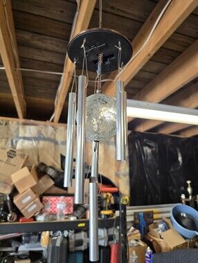 Silver Solar Light Wind Chime with Crackle Glass Globe